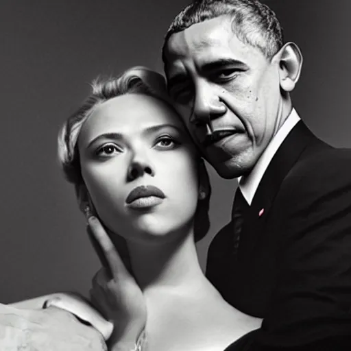 Image similar to photo of Scarlett Johannson and Obama, by Diane Arbus