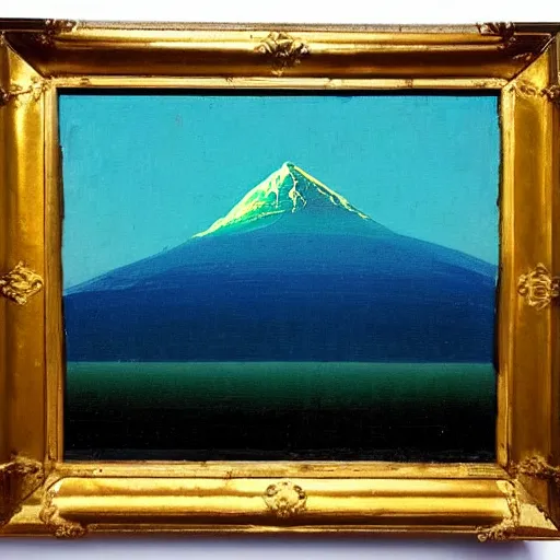 Image similar to mt elbrus at night, the moon refraction distorted edges, arkhip kuindzhi painting, teal palette