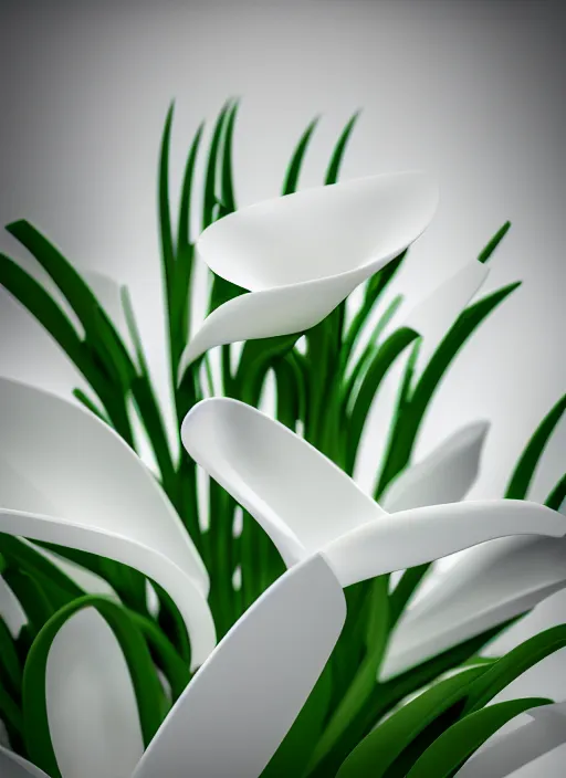 Prompt: bright white zen smooth flower garden by zaha hadid, up close shot, sharp focus, global illumination, radiant light, irakli nadar, octane highly render, 4 k, ultra hd,