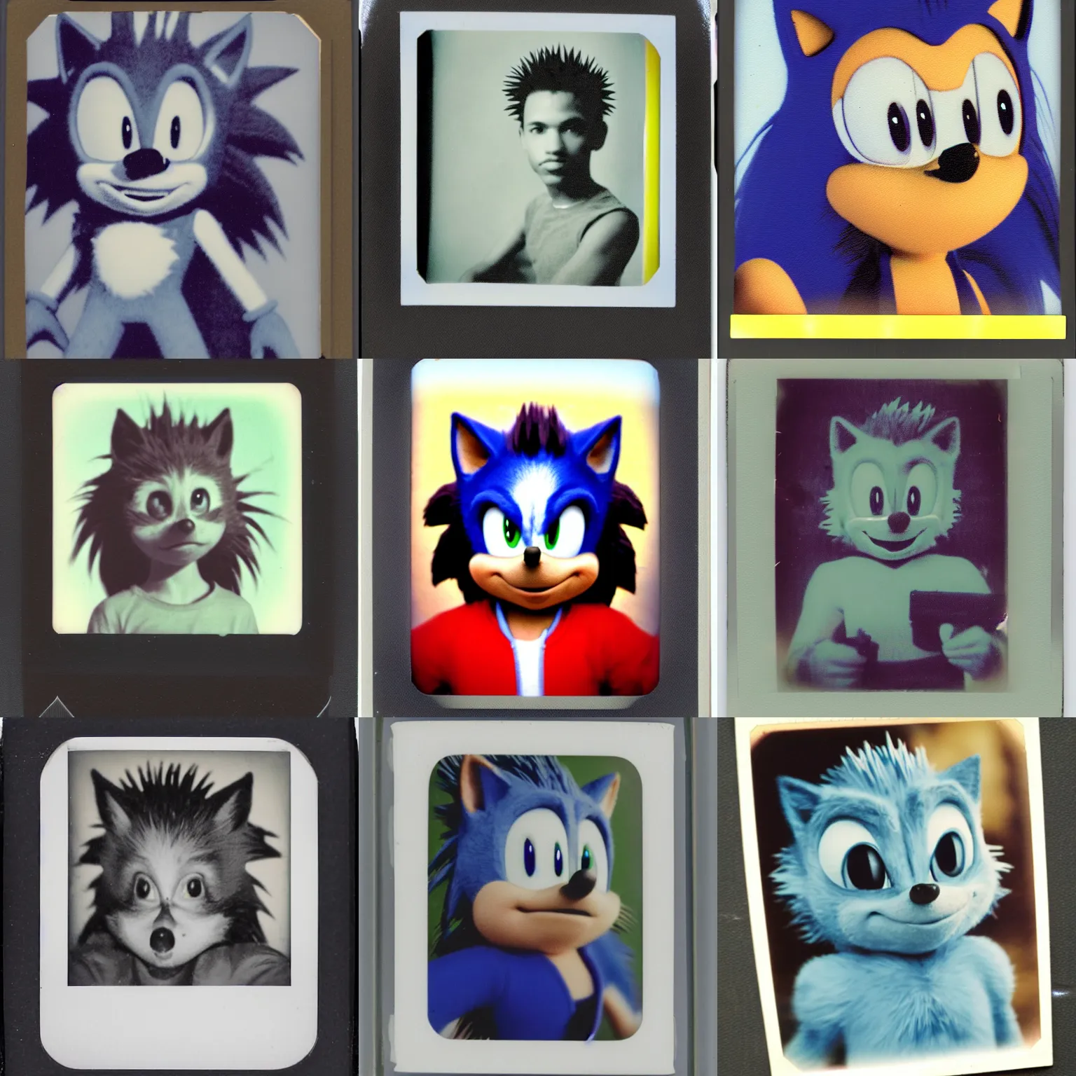 Prompt: faded polaroid high school polaroid portrait photo of sonic the hedgehog