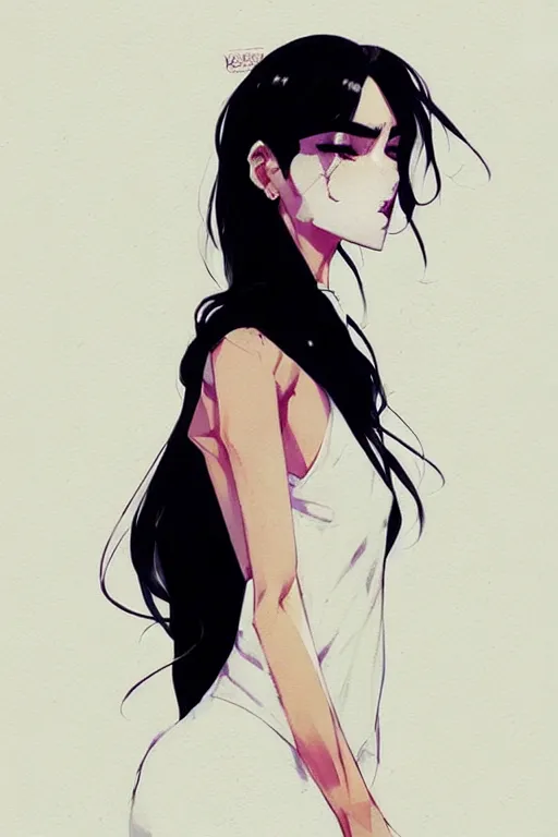 Image similar to a ultradetailed full body portrait of a woman dressed in a white shirt with a tie, by conrad roset, greg rutkowski and makoto shinkai trending on artstation