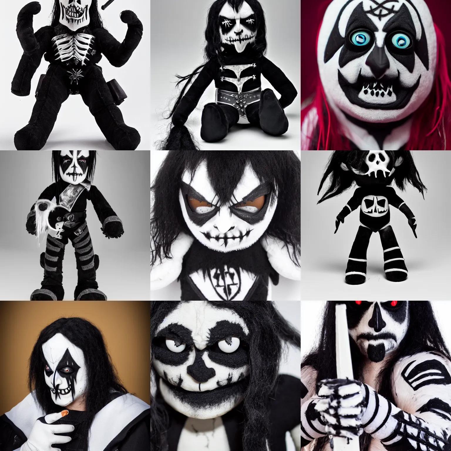 Prompt: a plush of a metalhead in corpse paint, sigma 85mm