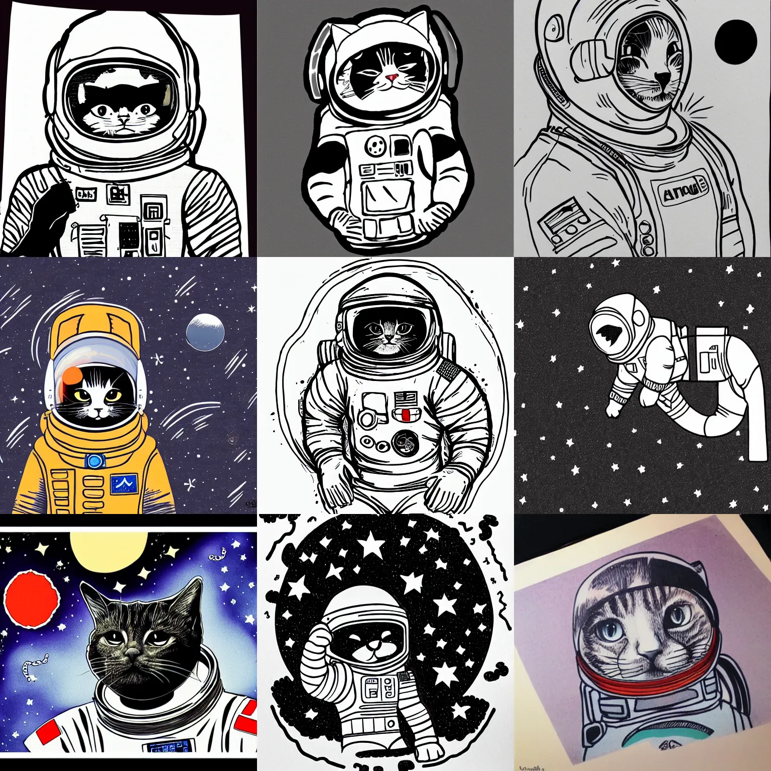 Prompt: astronaut cat, china inked style