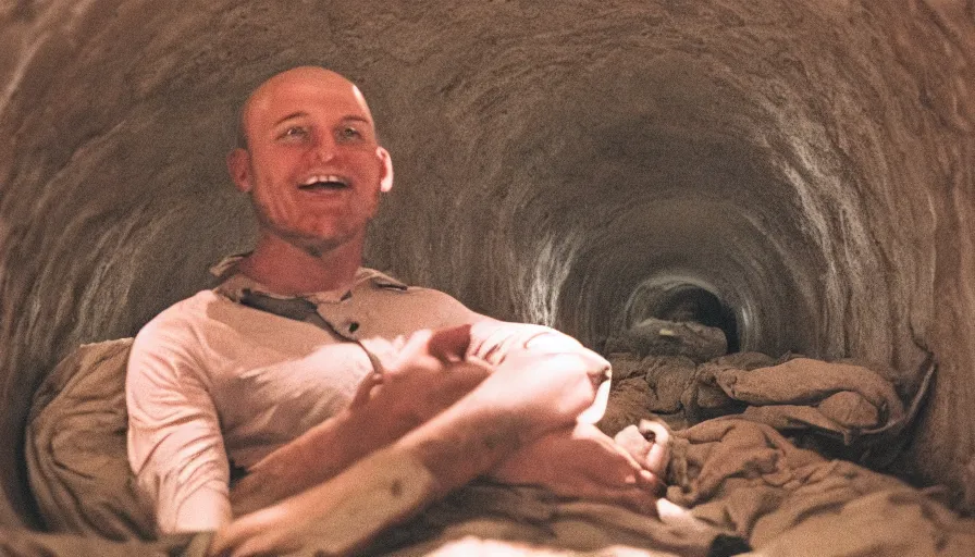 Prompt: 1 9 7 0 s movie still of a man in a tunnel of stomach, cinestill 8 0 0 t