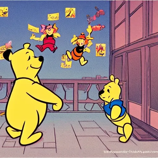 Image similar to winnie the pooh, japanese comic book style