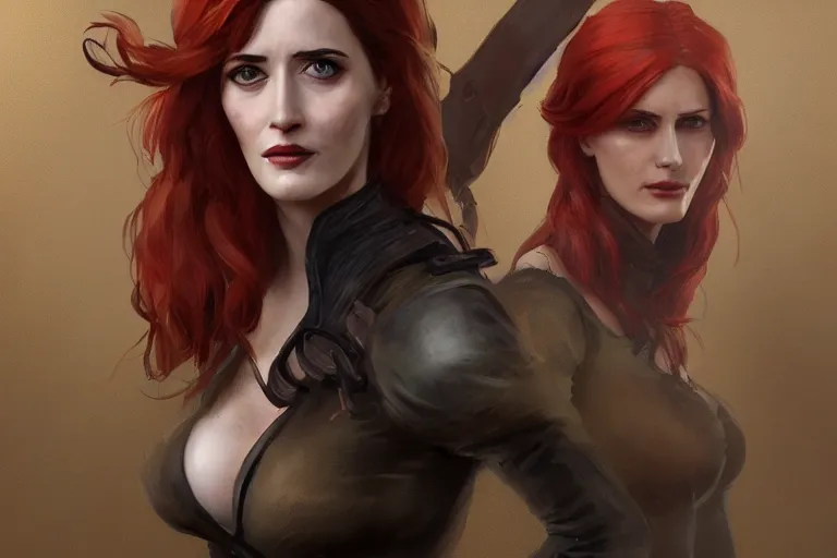 Image similar to A portrait of Eva Green as Triss from the Witcher in her alternative outfit Game by Ruan Jia and Mandy Jurgens and Artgerm and william-adolphe bouguerea, highly detailed, trending on artstation, award winning, H 768