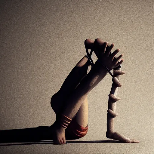 Prompt: a contortionist has his legs tied, 3 d octane render, artstation, andrew krivulya