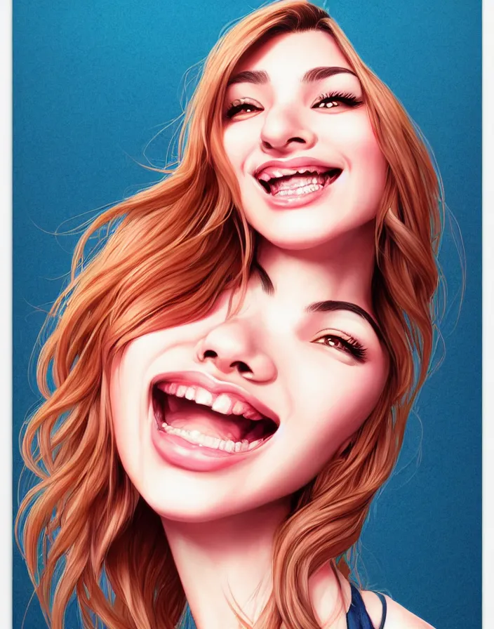 Image similar to richly detailed color  illustration of a female student smiling mockingly at you, large format image. illustrated by Artgerm. 3D shadowing.