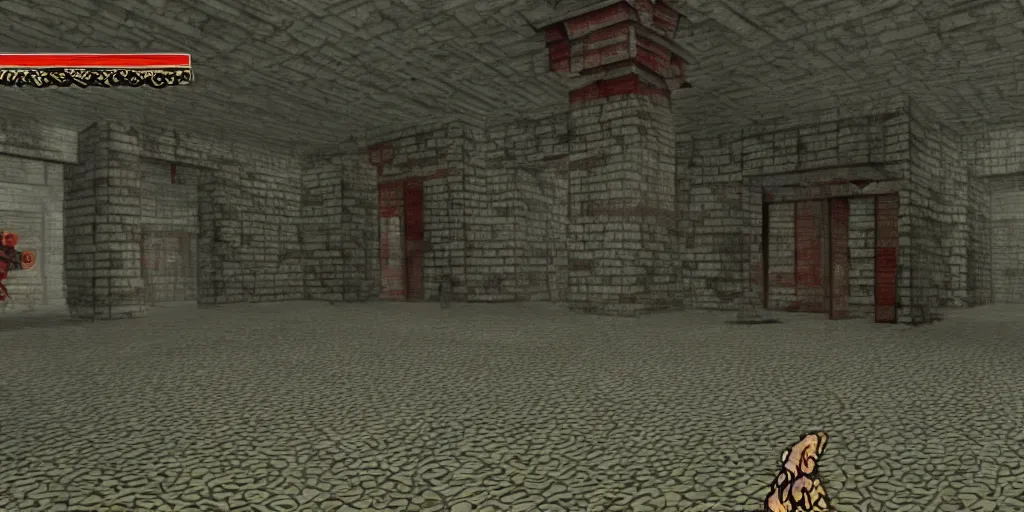 Prompt: PS1 horror game set in Ancient China, gameplay screenshot, first-person POV