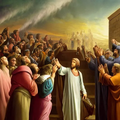 Image similar to photo of the jewish messiah welcoming the redeemed at the gates of heaven