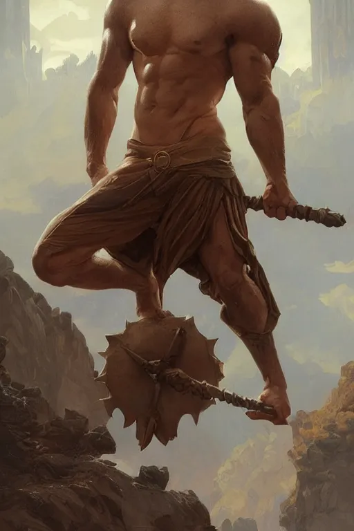 Image similar to Young man, no beard, muscular upper body, D&D, fantasy, realistic physic, accurate hyper-realistic body, elegant, highly detailed, digital painting, artstation, concept art, smooth, sharp focus, illustration, art by artgerm and greg rutkowski and alphonse mucha