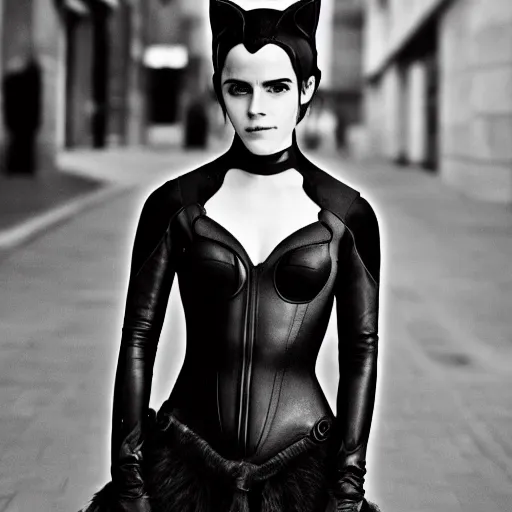 Image similar to Emma Watson as Catwoman, XF IQ4, f/1.4, ISO 200, 1/160s, natural light, Adobe Lightroom, DxO Photolab, polarizing filter, Sense of Depth, AI enhanced, HDR