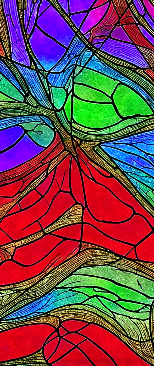 Prompt: brainbow microscopy, intricate stained glass