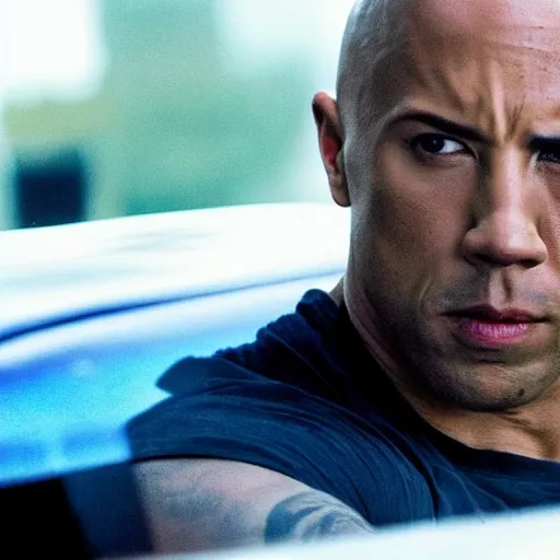Image similar to film still of the rock as dominic toretto in fast & furious