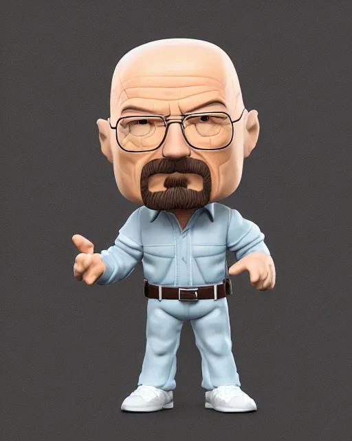 Image similar to full body 3d render of Walter White as a funko pop, studio lighting, white background, blender, trending on artstation, 8k, highly detailed