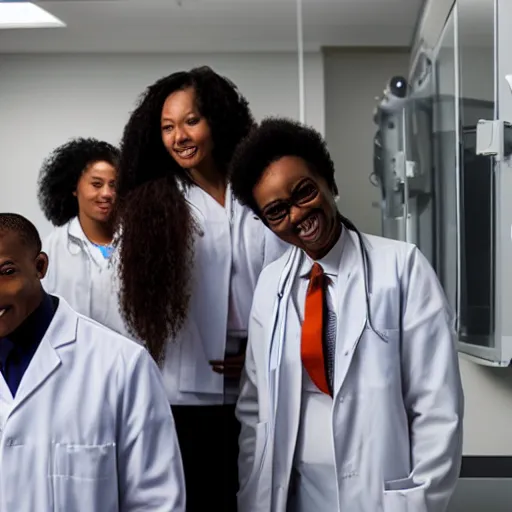 Image similar to black scientists in a futuristic clinic