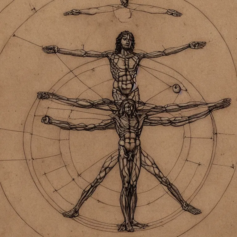 Prompt: A very detailed portrait of the Vitruvian Man, high details, realistic, 8k