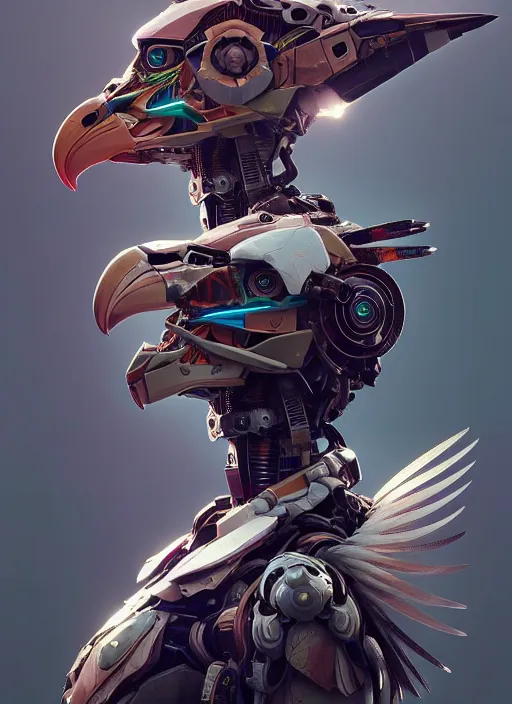 Prompt: symmetry!! portrait of a hybrid robot eagle sitting on the shoulder, floral! horizon zero dawn machine, intricate, elegant, highly detailed, ray tracing, digital painting, artstation, concept art, smooth, sharp focus, illustration, art by artgerm and greg rutkowski and alphonse mucha, 8 k