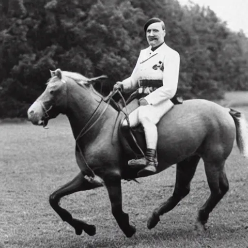 Image similar to hitler riding a pony in a dress