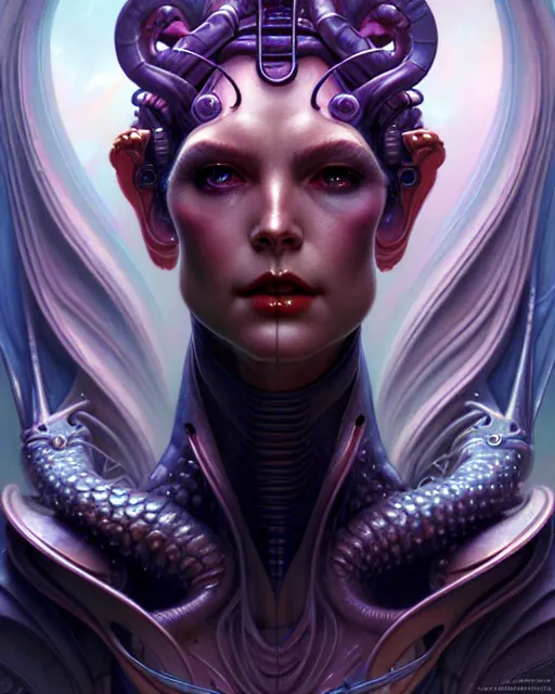 Image similar to beautiful gemini fantasy character portrait, ultra realistic, wide angle, intricate details, blade runner artifacts, highly detailed by peter mohrbacher, hajime sorayama, wayne barlowe, boris vallejo, aaron horkey, gaston bussiere, craig mullins