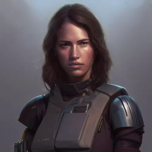 Image similar to portrait of a young woman by greg rutkowski, jaina solo, wearing the tactical gear of the galactic alliance, star wars expanded universe, she is about 1 6 years old, highly detailed portrait, digital painting, artstation, concept art, smooth, sharp foccus ilustration, artstation hq