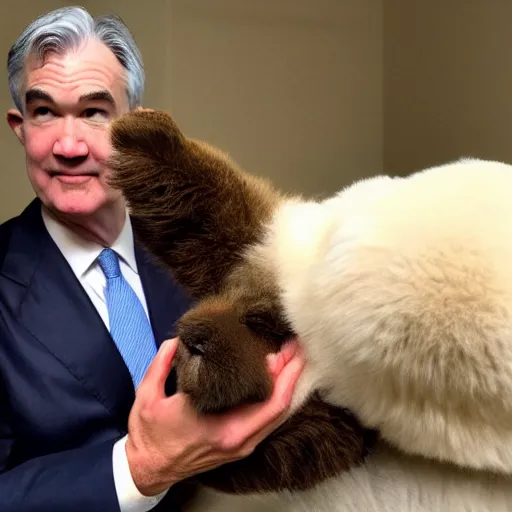 Image similar to photo of Jerome Powell holding a bear
