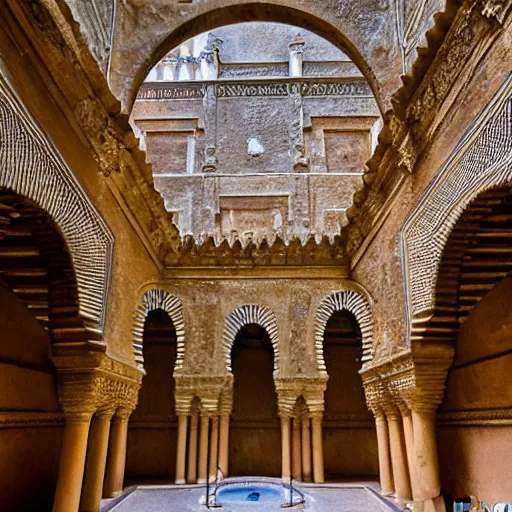 Prompt: inside the baths of lady maria de padilla at the alcazar of seville, spain