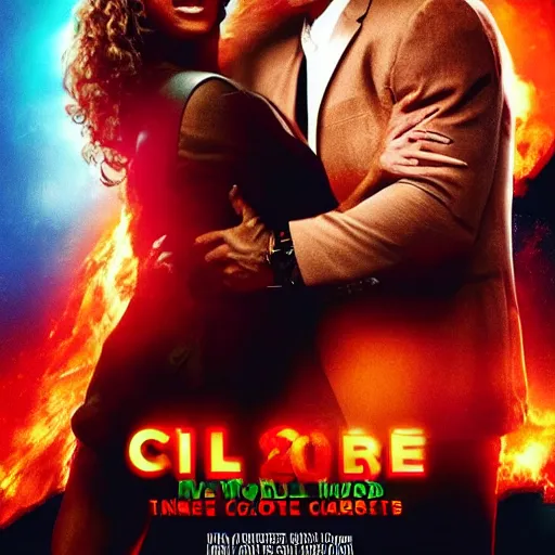 Prompt: movie poster of movie climate catastrophe 2 0 5 0, where the world is burning from global warming. starring ben affleck and tina turner.