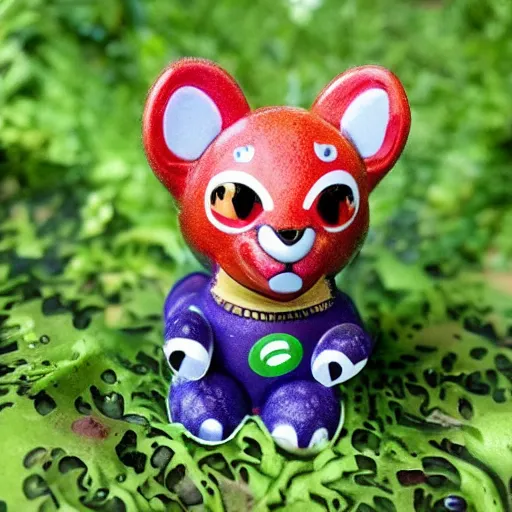 Image similar to some cute plastic toys that look like animal characters, forest colors