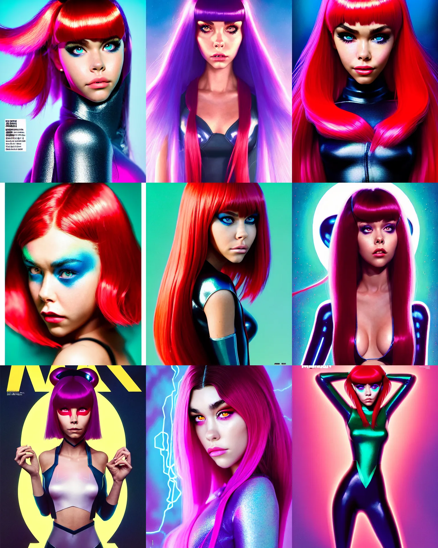 Prompt: magazine cover portrait photo of madison beer : : college woman : : as marvel hero catgril leeloo woman by weta : : by greg rutkowski, wlop, rossdraws, artgerm, pixar, marvel, colorful rave makeup, leeloo, unreal engine, glossy skin, pearlescent, shiny, 4 k, hdr, bright morning, : :