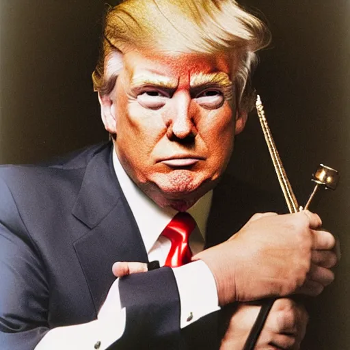 Image similar to photo of donald trump, kodak portra 4 0 0, donald trump wearing a suit of knight ’ s armor, two arms, two legs, symmetrical face, donald trump ’ s face, donald trump, donald trump holding a mythical sword