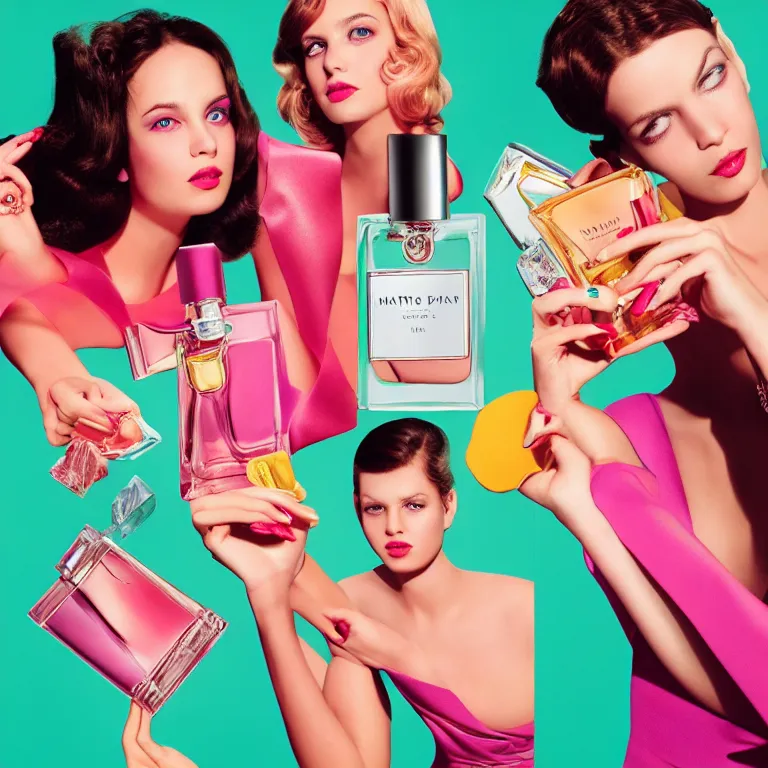 Image similar to portrait fragrance packshot by martin parr, highly detailed, saturated colors, fashion