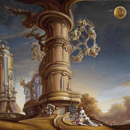 Prompt: Rococo painting of a lunar base