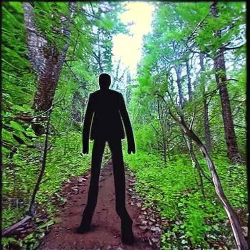 Prompt: slender man, trail cam footage