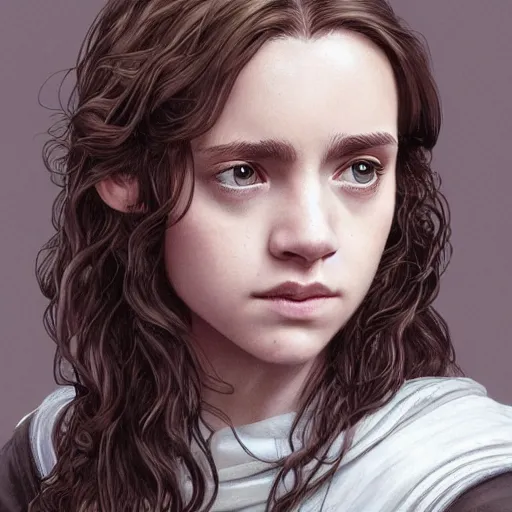 Image similar to hermione granger, au naturel, grey eyes, hyper detailed, digital art, trending in artstation, cinematic lighting, studio quality, smooth render, unreal engine 5 rendered, octane rendered, concept art, smooth, sharp focus, illustration, art by artgerm and greg rutkowski and alphonse mucha and ian sprigger and wlop and krenz cushart