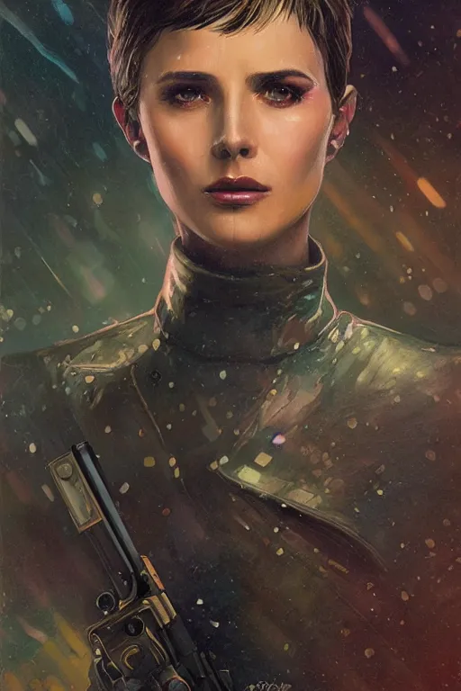 Image similar to Officer K from Blade Runner 2049, diffuse lighting, fantasy, intricate, elegant, highly detailed, lifelike, photorealistic, digital painting, artstation, illustration, concept art, smooth, sharp focus, art by John Collier and Albert Aublet and Krenz Cushart and Artem Demura and Alphonse Mucha