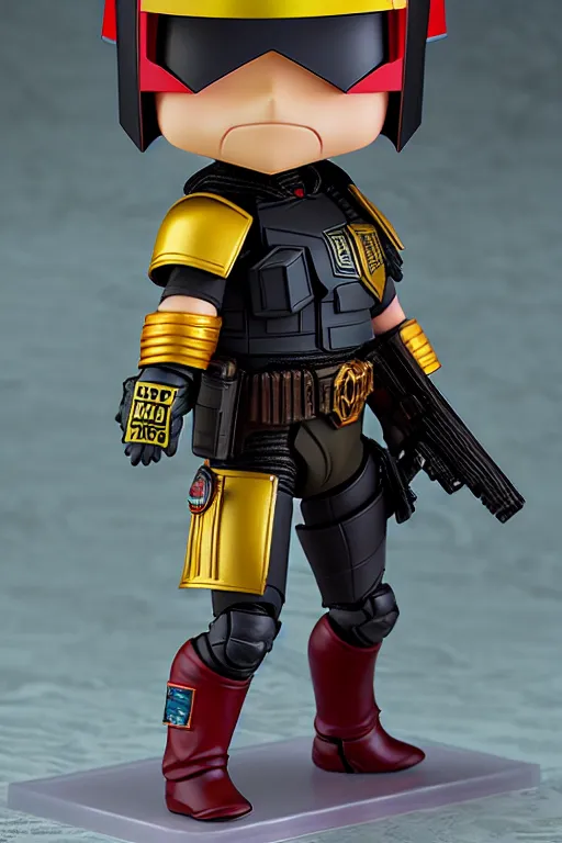 Image similar to nendoroid judge dredd action figure, collectible | | realistic shaded, fine details, realistic shaded lighting poster by greg rutkowski, diego gisbert llorens, magali villeneuve, artgerm, jeremy lipkin and rob rey