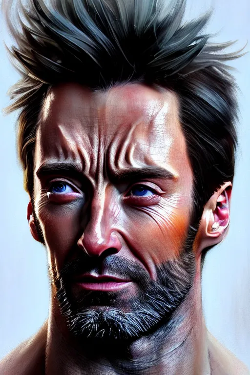 Prompt: ultra detailed close up facial portrait of hugh jackman, extremely detailed digital painting, in the style of fenghua zhong and ruan jia and jeremy lipking and peter mohrbacher, mystical colors, rim light, beautiful lighting, 8 k, stunning scene, raytracing, octane, trending on artstation