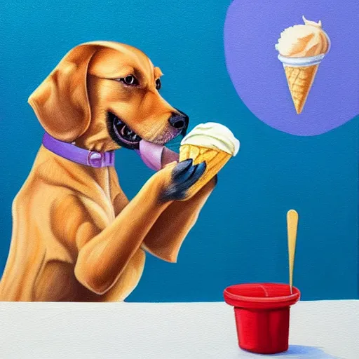 Image similar to painting of a dog eating ice cream