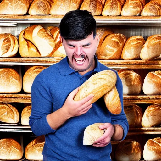 Prompt: man crying in a room full of bread, 4 k