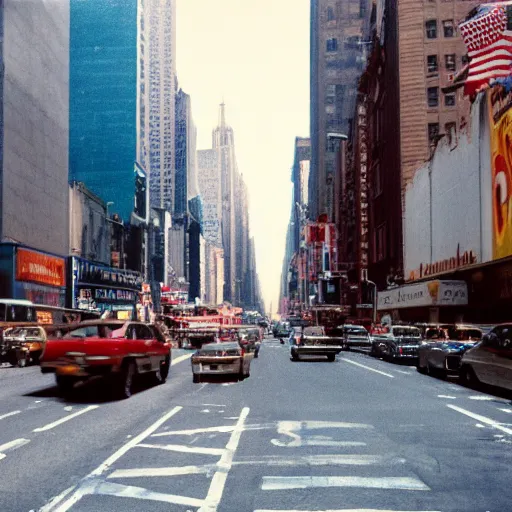 Prompt: a Cinestill photo of 42nd street New York City