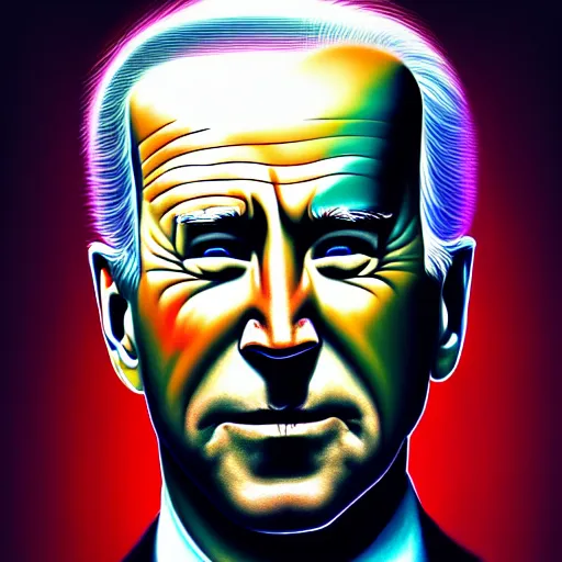 Prompt: An extremely psychedelic portrait of Joe Biden, surreal, LSD, face, detailed, intricate, elegant, lithe, highly detailed, digital painting, artstation, concept art, smooth, sharp focus, illustration
