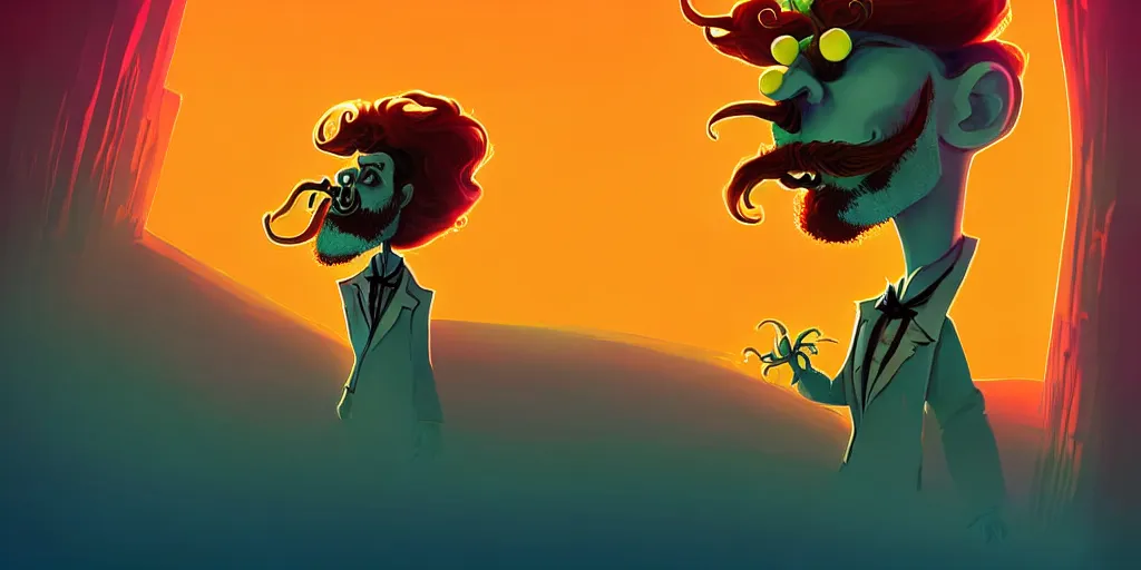 Image similar to curled perspective digital art of crazy curly hair doctor with ginger beard by anton fadeev from nightmare before christmas