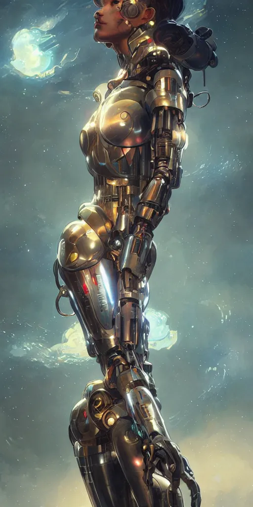 Image similar to cyborg droid entanglement milky way, epic lighting, sketch illustration, ultra detailed, art by artgerm and greg rutkowski and alphonse mucha