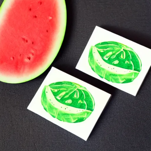 Prompt: a cute watermelon stamp