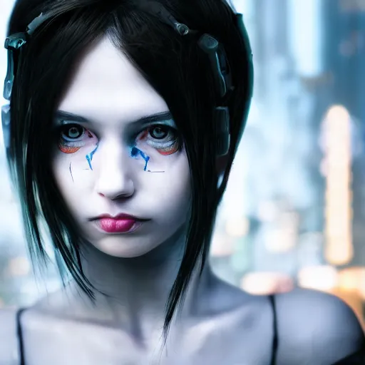 Image similar to a cyberpunk girl portrait with depth of field inspired by ghost in the shell