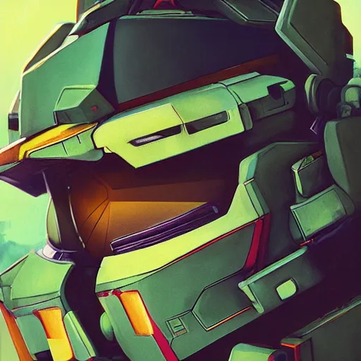 Image similar to portrait of master chief gundam pilot, with an intricate, detailed, urban inspired hiphop afro futuristic helmet, vector behance hd jesper ejsing, rhads, makoto shinkai, lois van baarle, ilya kuvshinov, rossdraws, hd, 3 2 k, ilya kuvshinov, gustav klimt