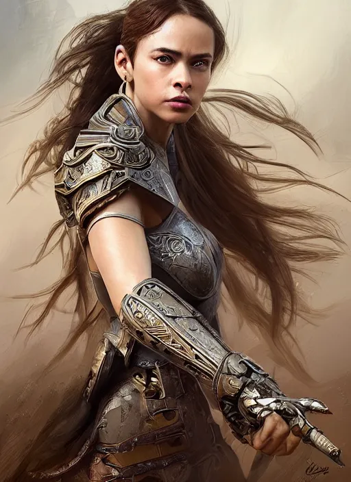 Image similar to a professional portrait of a beautiful young female, clothed in ethereal battle armor, olive skin, long dark hair, beautiful bone structure, symmetrical facial features, intricate, elegant, digital painting, concept art, smooth, sharp focus, finely detailed, illustration, from Valerian and the City of a Thousand Planets, in the style of Ruan Jia and Mandy Jurgens and Artgerm and Greg Rutkowski and William-Adolphe Bouguerea