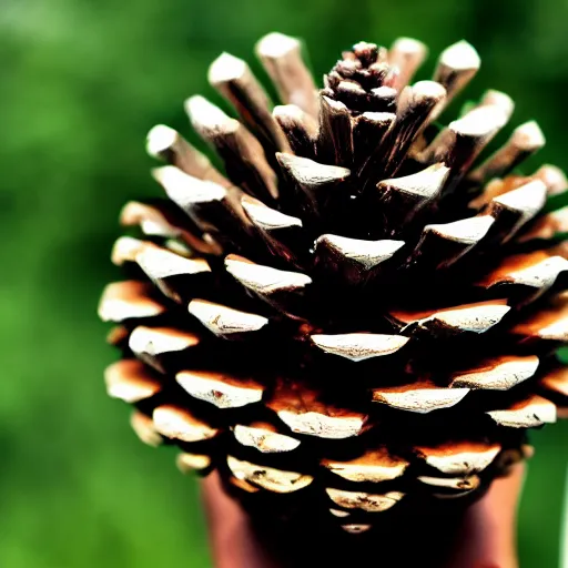 Prompt: pine cone headed man with hard black eyes very happy, rule of thirds, super sharp, 4 k, ultra detailed.