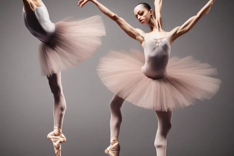 Prompt: still photo of ballet dancers dancing, wearing silk cloth in whole body, highly detailed, photorealistic portrait, bright studio setting, studio lighting, crisp quality and light reflections, unreal engine 5 quality render